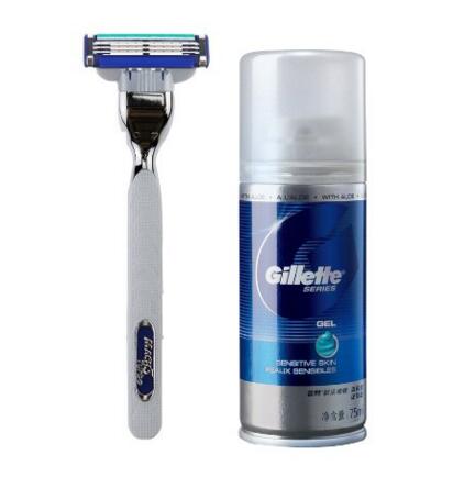 剃须更舒适！吉列 锋速3突破刀架及啫喱75ml组合装