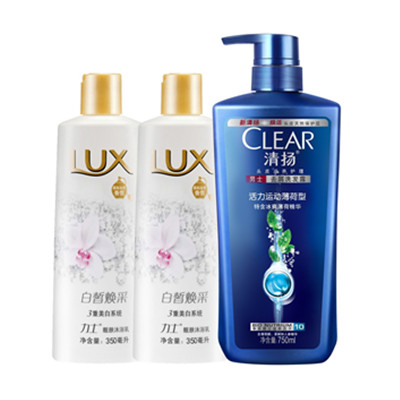 组合购！清扬去屑洗发露750ml+力士沐浴乳350ml*2