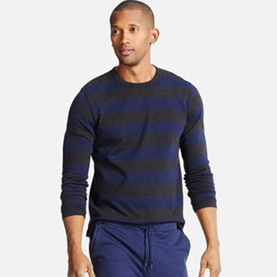 秋季必备！优衣库水洗条纹圆领T恤(长袖) 180926