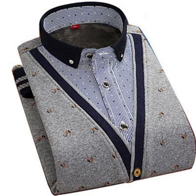 秋季新品！蓝曼龙假两件长袖衬衫H601