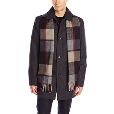 带围巾！Vince Camuto 男士中长款羊毛大衣