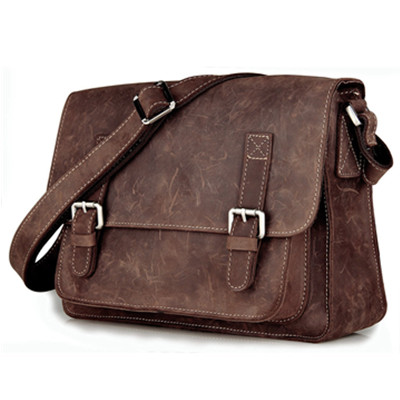 时尚柔软！Geremen 疯马皮单肩包斜挎包 深棕色