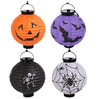 趣味精美！奈菲乐 万圣节南瓜灯手提发光纸灯笼四只装