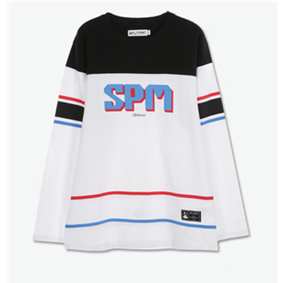 经典时尚！SPLITMAN撞色字母休闲长袖T恤