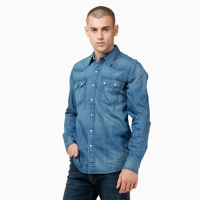 双11预售！李维斯水洗翻领尖领长袖牛仔衬衫61879-0034