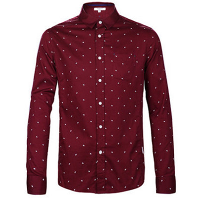 双11预售！马克华菲男士印花波点修身纯棉长袖衬衣7163030175030