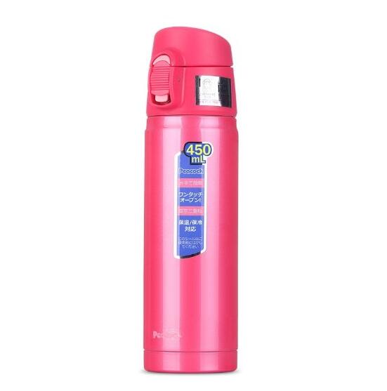一键开弹！孔雀peacock 不锈钢真空保温杯 450ml 粉色