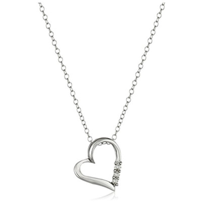 精美！Diamond Three-Stone Heart心形镀白金镶钻吊坠项链