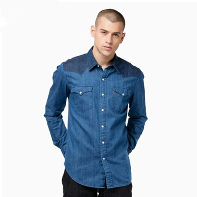 双11预售！李维斯春男士拼接纯棉长袖牛仔衬衫66986-0033