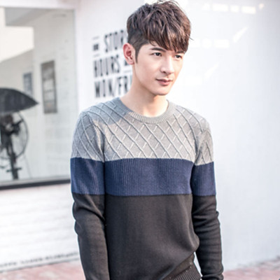 双11预售！真维斯男士韩版圆领拼接针织衫64-194001