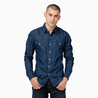 双11预售！Levi's李维斯男士纯棉翻领修身长袖牛仔衬衫66986-0020a