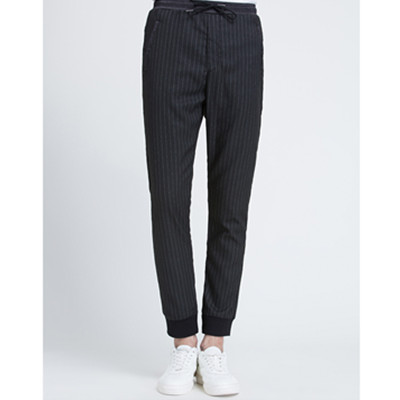 双11预售！马克华菲条纹抽绳小脚黑色哈伦裤7163220170353