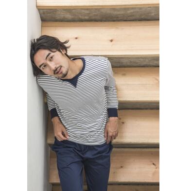 百搭条纹！康妮雅 男式 长袖套头家居服套装