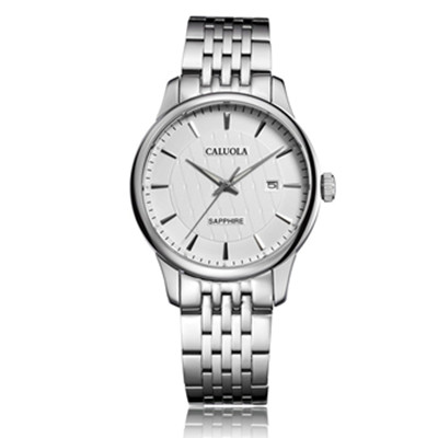 时尚精致！CALUOLA 卡罗莱 石英男表 钢带白面