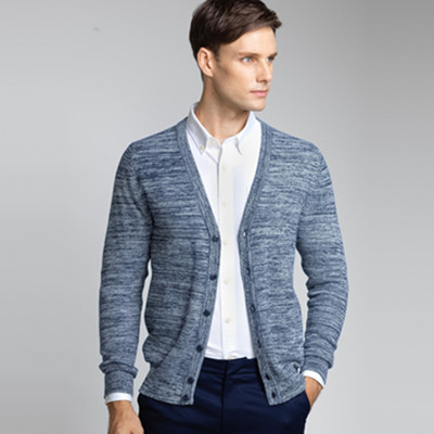 双11预售！佐丹奴双线提花V领开襟男毛线衣91055520