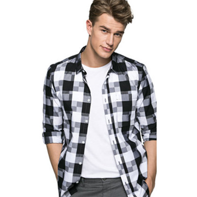 双11预售！杰克琼斯男士尖领格纹休闲长袖衬衫C|216305505