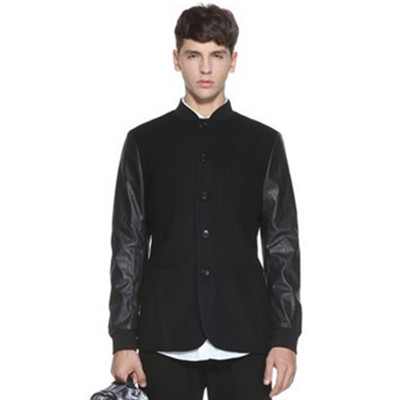 双11预售！TRENDIANO PU拼接立领羊毛呢外套3151344790