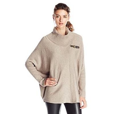 柔软温暖！Calvin Klein女士高领别扣毛衣