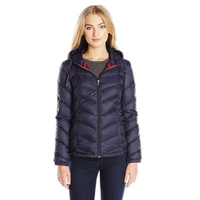 尺码齐全！汤米希尔费格Tommy Hilfiger 女士修身可收纳羽绒服带兜帽