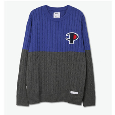 时尚撞色！Preppy Elite 双色拼接刺绣毛衣