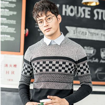 双11好价！真维斯男士修身假两件提花长袖套头针织衫64-191010