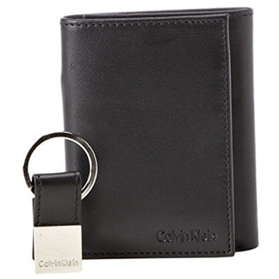 畅销款！Calvin Klein 男士真皮三折钱包（带钥匙扣）