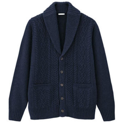 休闲百搭！GU极优新款羊毛纽花月牙领针织翻领开衫275811