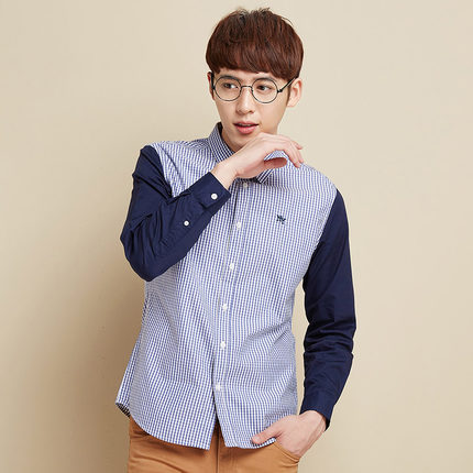 双色可选！森马长袖衬衫方领拼接韩版休闲直筒百搭衬衣