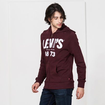 秋季优选！李维斯纯棉酒红色连帽针织开衫卫衣19625-0000