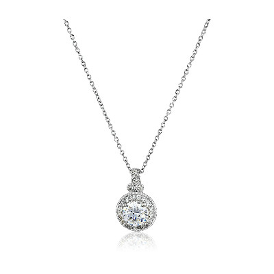 中亚海外购！18" 白金镀纯银项链带 Swarovski Zirconia 坠饰