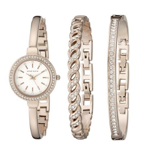 中亚海外购！Anne Klein 手镯表和手链套装 2046RGST