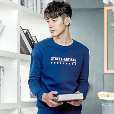 时尚活力！真维斯男士休闲圆领修身字母印花长袖上衣64-171014