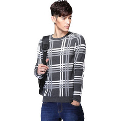 修身版型！真维斯男士圆领韩版修身格子套头线衫55-191008