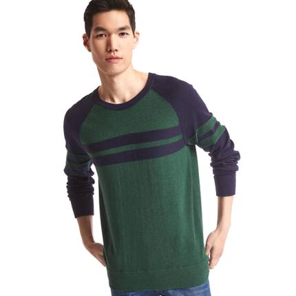 双色可选！Gap纯棉棒球风拼色条纹针织衫322499