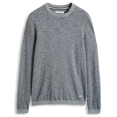 价格不错！ESPRIT男士全棉百搭横条纹长袖套头针织衫-016EE2I002