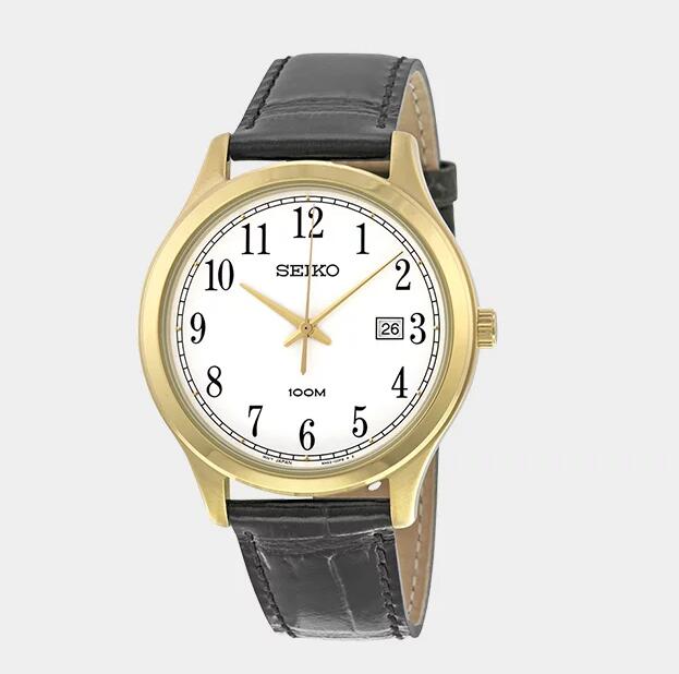 防水耐磨！SEIKO 精工 男士真皮表带石英腕表 SUR086