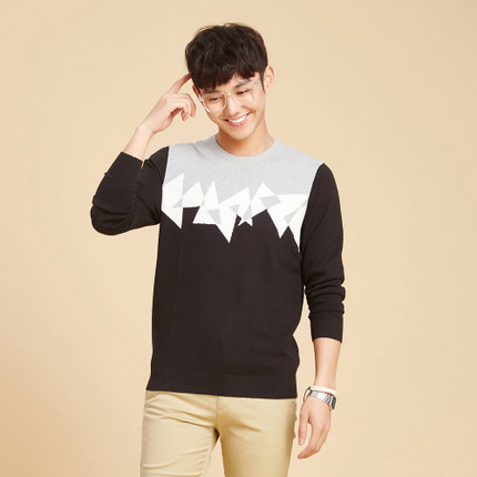 2016新款！美特斯邦威圆领针织衫几何印花套头毛衣228163