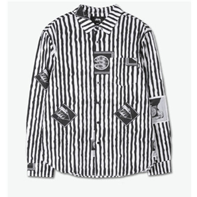 时尚个性！stussy 图片印花条纹衬衫