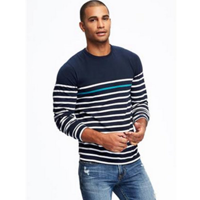 舒适有型！Old Navy舒适纯棉条纹圆领长袖T恤440765