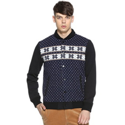 休闲潮流！TRENDIANO休闲图案拼接高领含羊毛外套314304538P