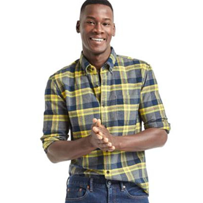 双12预告！Gap纯棉磨毛法兰绒弧形下摆格纹衬衫353603