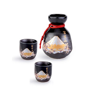 送礼佳品！MinoYaki美浓烧日本进口富士山款陶瓷清酒酒具三件套