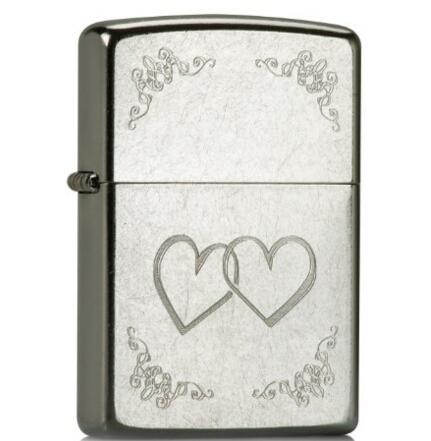 圣诞礼物！Zippo 芝宝 打火机 心对心花砂镀铬电脑刻 24016