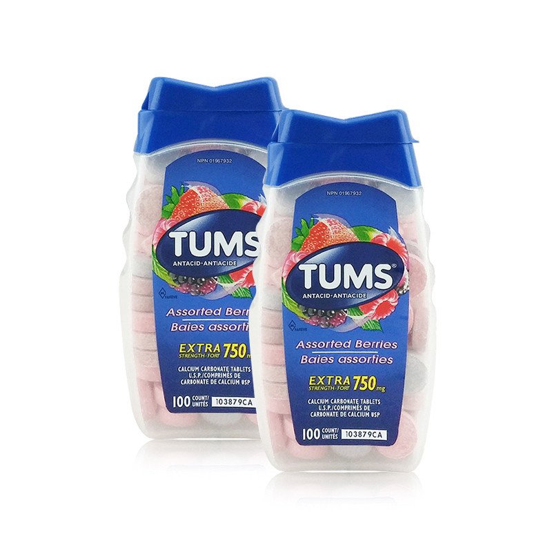 全北美销量第一！TUMS 抗胃酸咀嚼钙片 什锦浆果味 100粒/瓶 2瓶