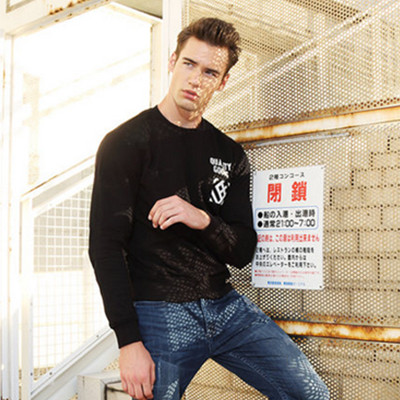 双12好价！Lee男士黑色罗纹双色印花套头长袖卫衣L25046L71K11