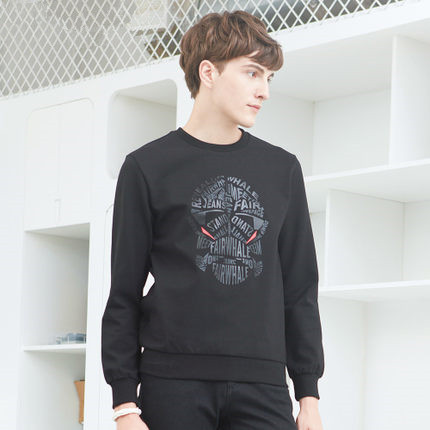 2016冬季新品！马克华菲PU烫印刺绣修身套头无帽卫衣