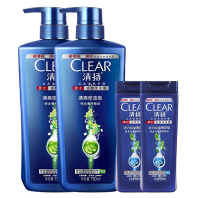 持久去屑！清扬 男士去屑洗发水套装 750ml/100ml*2