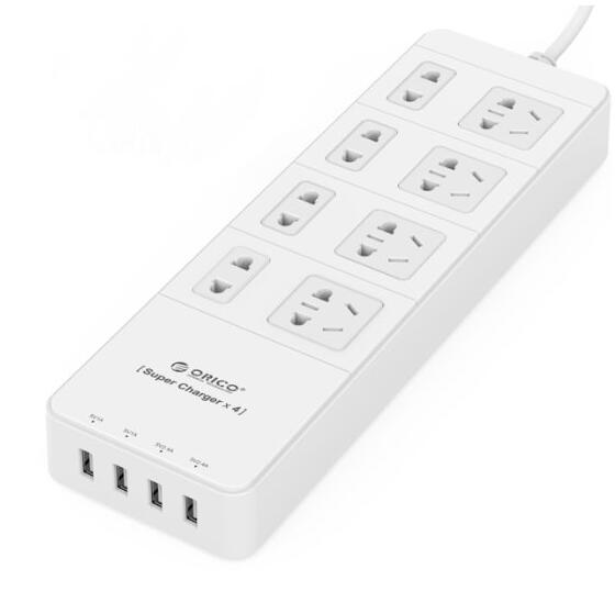 智能充电！奥睿科 TPC-8A4U-WH 国标8位插座 1.5米 白色
