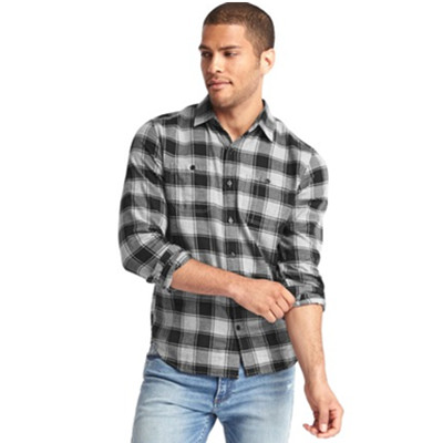 四色可选！Gap优质纯棉法兰绒大方格衬衫353596-1