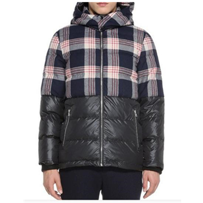 休闲保暖！Trendiano潮休闲厚格子拼接连帽羽绒服外套